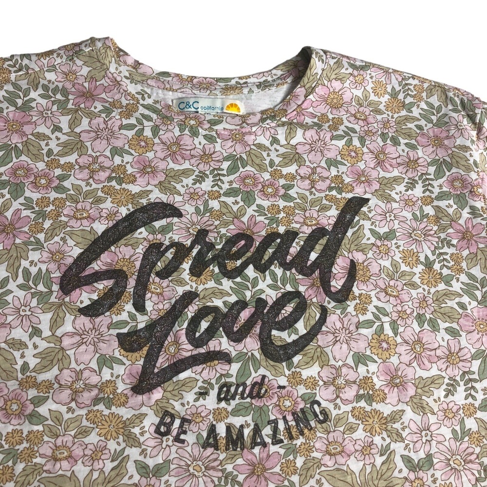 C&C California Top Womens M Floral Spread Love Graphic Preppy Boho Cottagecore - Picture 2 of 11